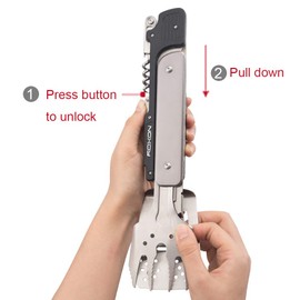 ROXON 6-in-1 BBQ Multi Tool Detachable and Foldable Grill Tool Set with Spatula, Fork, Barbecue Tongs, Bottle Opener Portable Grilling Multitool for Backyard Grilling, BBQ and Camping