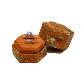 Beatrix & Luca Printed Fabric Velvet Ring Box for Wedding Ceremony, Proposal, Engagement, Bridal (Marigold Double Ring)