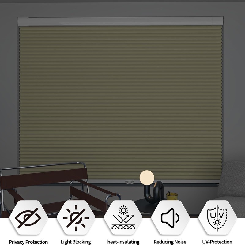 Myshade No Drill Blackout Shades Tension Cordless Cellular Blinds for