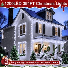 Ccinny 394FT 1200 LED Christmas Lights Outdoor, White Christmas Tree Lights Plug in, 8 Modes Twinkle String Light for Bedroom Wedding Party Ceiling Xmas Home Decoration