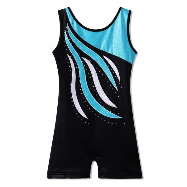 Leotard for Toddler Girls Gymnastics Shorts Sparkle Embroidery Tank Biketards One Piece B165_BlackBlue_150
