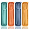 DISSKNIC Reusable Travel Utensils with Case, 4 Sets Wheat Straw