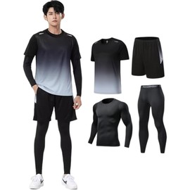 ZOEMAKE Sportswear, Men's, Women's, Top and Bottom, 4-Piece Set, Running, Tennis Wear, Training, Stylish, Sweat Absorbent, Quick Drying, Unisex, gray, XL