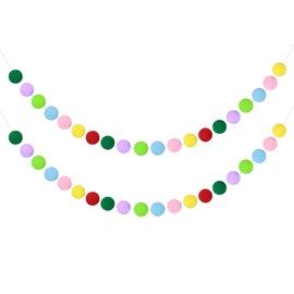 uxcell 2pcs Pom Pom Garland 6.6 ft 20 Balls Colorful Felt Ball Garland for Wall Christmas Tree Decor Birthday Banner Easter Party Decorations, Colourful
