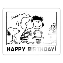 Spreadshirt Peanuts Design Happy Birthday with Charlie & Lucy Sticker, max. 10 x 10 cm, 10 x 10 cm, Glossy White