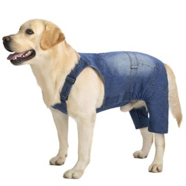HQREA Dog Overalls for Large Dogs Fashion Cute Dog Jeans Jumpsuit Puppy Jeans Apparel Classic Vintage Washed Dog Denim Shirts & Dog Pant Sets Pets Outfits for Cold Weather Dog Jacket Onesie (Blue)