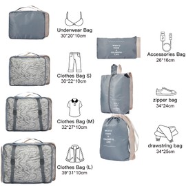 Assorted-Colour Packing Cubes, Lightweight Dual-Colour Packing Organisers, 14-Piece Two Colour Luggage Cubes for Travel & Holidays & Business Travel (14 Grey & Beige)