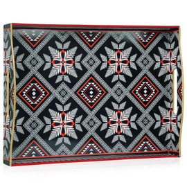 YXZHUOYU Boho Sturdy Acrylic Serving Tray with Handles,Rectangular Tray for Coffee Table,Food,Breakfast-Kitchen Countertop Tray,Ottoman Tray for Living Room,Plastic Decorative Tray (ART1, 30x40)