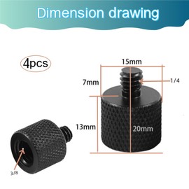 4 PCS Black Camera Screw Adapter,Microphone Stand Mic Mount,Microphone 1/4 Male to 3/8 Female Screw Adapter for Camera Tripod Stand