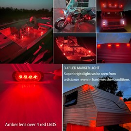 SZSSXPL 4Pcs 3.4 inch Red LED Clearance Side Marker Lights,Waterproof Surface Mount Front Rear Turn Signal Brake Running Lighting for Trailer Pickup Truck Motorcycle Golf Cart