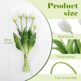 dallisten 15PCS Artificial Tulips Real Touch White Faux Latex Flowers Lifelike Fake Tulip Bouquet Flowers Arrangements for Wedding Home Kitchen Garden Table Party Decoration