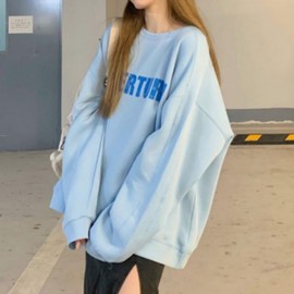 Women's Winter English Lettering Fleece Sweatshirt Warm Charcoal/FREE XXL