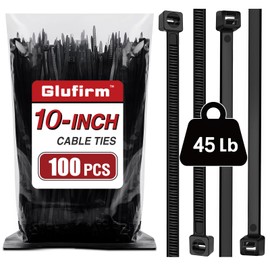 Glufirm Zip Ties 10 inch (100 Pack), Black Cable Ties, 45lb Tensile Strength, Wire Ties, Glufirm