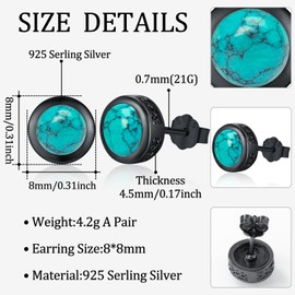 Men Stud Earrings Sterling Silver Celtic Earrings Turquoise Jewelry Hypoallergenic Stylish Hip Hop Earring for Men Women (Celtic-B-Turquoise-Black)