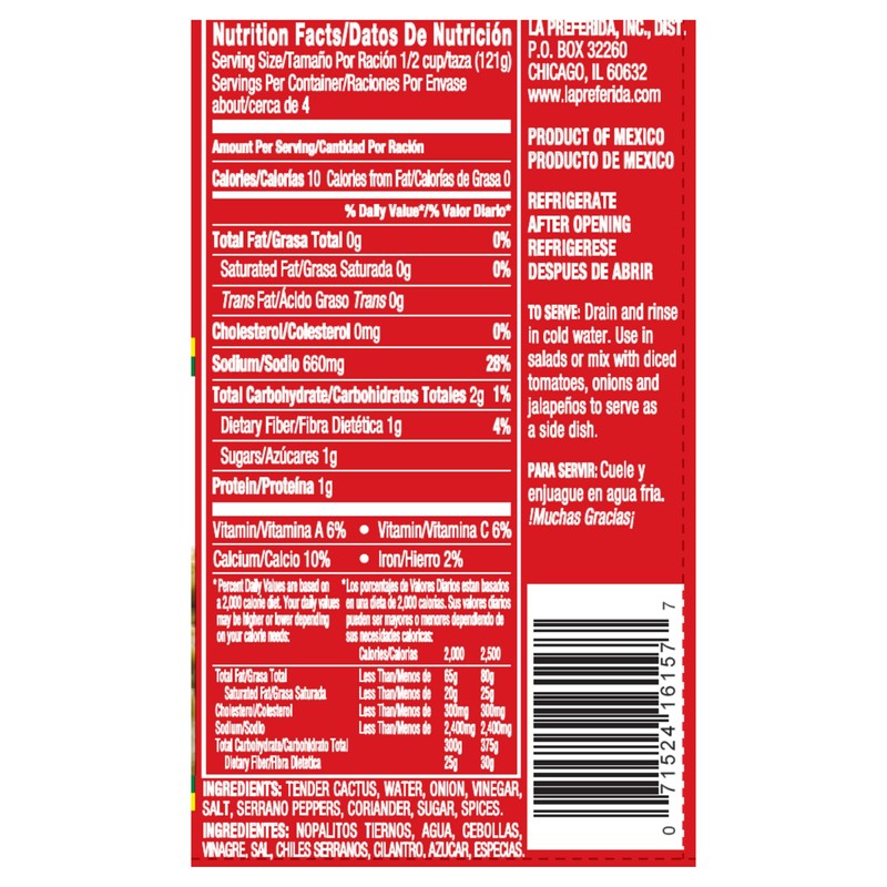 La Preferida Tender Cactus - Nopalitos Tiernos, 28 oz (Pack