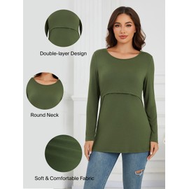 Liu & Qu 4 Pack Womens Nursing Tops Long Sleeve Double Layer Breastfeeding Shirts Fall Maternity Clothes