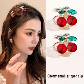 Cherry Hair Claws, 6Pcs Mini Cute Crystal Cherry Rhinestone Alloy Metal Hair Clips Fashion Sweet Accessories for Women Girl's Hair