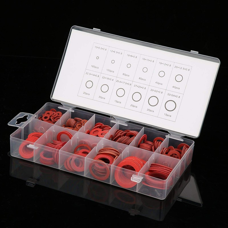 Insulating Spacers, Paper Seals, 600 Pieces, 12 Sizes, Red Steel