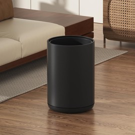 YOJIA 10L/2.6Gallon Garbage Can Without Lid, Metal Double Layer Trash Bin for Office Round Shape Open Top Waste Basket Trash Can for Bathroom,Bedroom, Toilet, Kitchen, (10L Black)