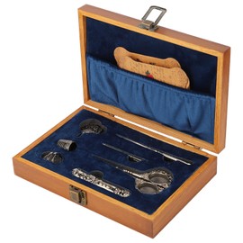 European Sewing Tool Kit, Vintage Embroidery Scissors and Case with Thimble and Needle Bottle for Sewing Needlework Cross Stitch Craft Accessories(Silver)