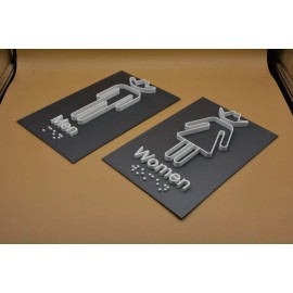 Virterra Design Custom Men Women Cowboy Cowgirl Toilet Signs Braille Bathroom Restroom Silver