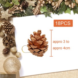 YUNSTK 18 Pieces Pine Cone Christmas Tree Decorations, Gold Pine Cones, Natural Pinecones with String Pendant Crafts for Garland Xmas Tree Baubles Wreath Gift Tag Hanging Ornaments
