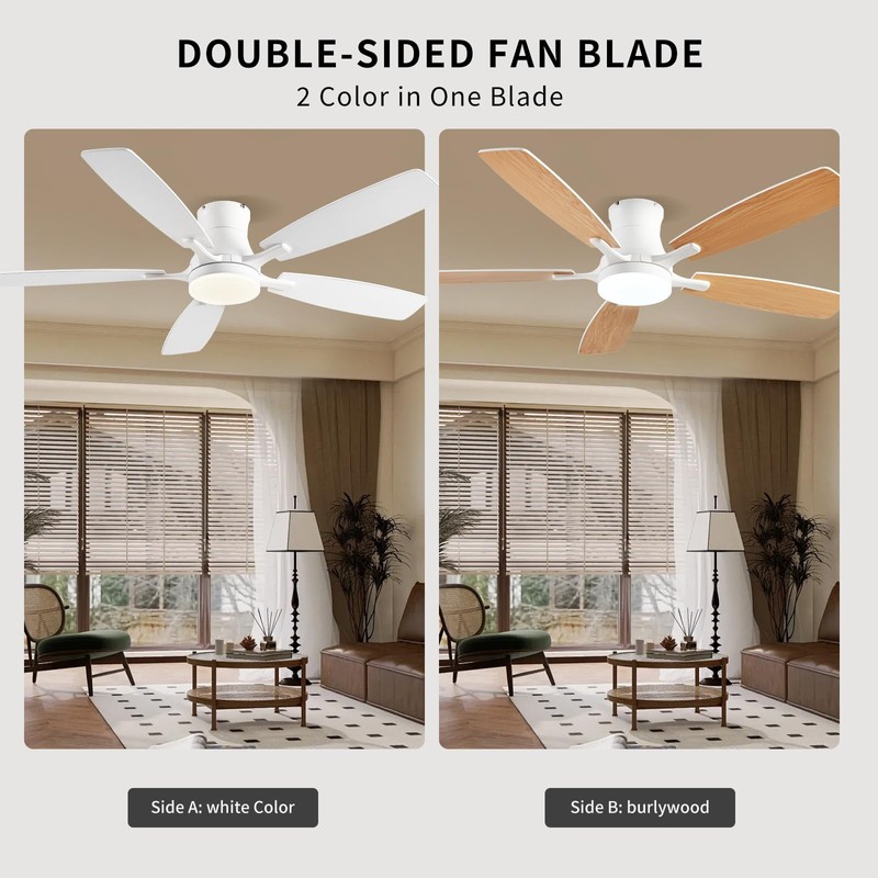 FUMLTP Ceiling fans with Lights, 54Inch RGB Low Profile Ceiling