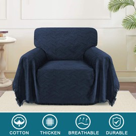 Turquoize Cotton Sofa Cover Couch Cover Navy Couch Protector Sofa Throw Cover for Couches Washable Sectional Sofa Couch Covers for Dogs Feature Geometrical Woven Jacquard Fabric(71"x 91",Medium, Navy)