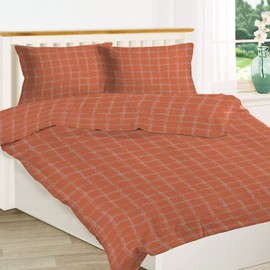 SWAYS Cotton Single Duvet-Cover-Sets Orange, Nordic Check-Design Bedding-Set with Smart White Zipper Closure, Plain Weave Cotton 140cm x 200cm + 50cm x 70cm (100% Cotton Single Bedding sets)