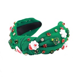 Soochat Christmas Knotted Headband Xmas Tree Snowman Snowflake Rhinestone Headband Red & Green Jeweled Crystal Hair Band Holiday Outfits Accessories Gifts (Green)