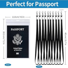 10Pcs Passport Id Badge Holder, 4x6 inch Transparent Passport ID Badge Holders with Black Lanyard, Waterproof PVC Extra Large Ticket Holder Passport Holder for Women Men for Travel