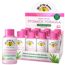 Lily of the Desert Stomach Formula Shot, 12-Pack – Organic Aloe Vera Juice with FOS Prebiotic and a Proprietary Herbal Blend, 2 Oz Ea
