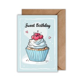 WBdesignz Birthday Card with Envelope - Cute Birthday Card Girlfriend Sweet Birthday Happy Birthday Card Cupcake Hearts for Girls Women (A6)