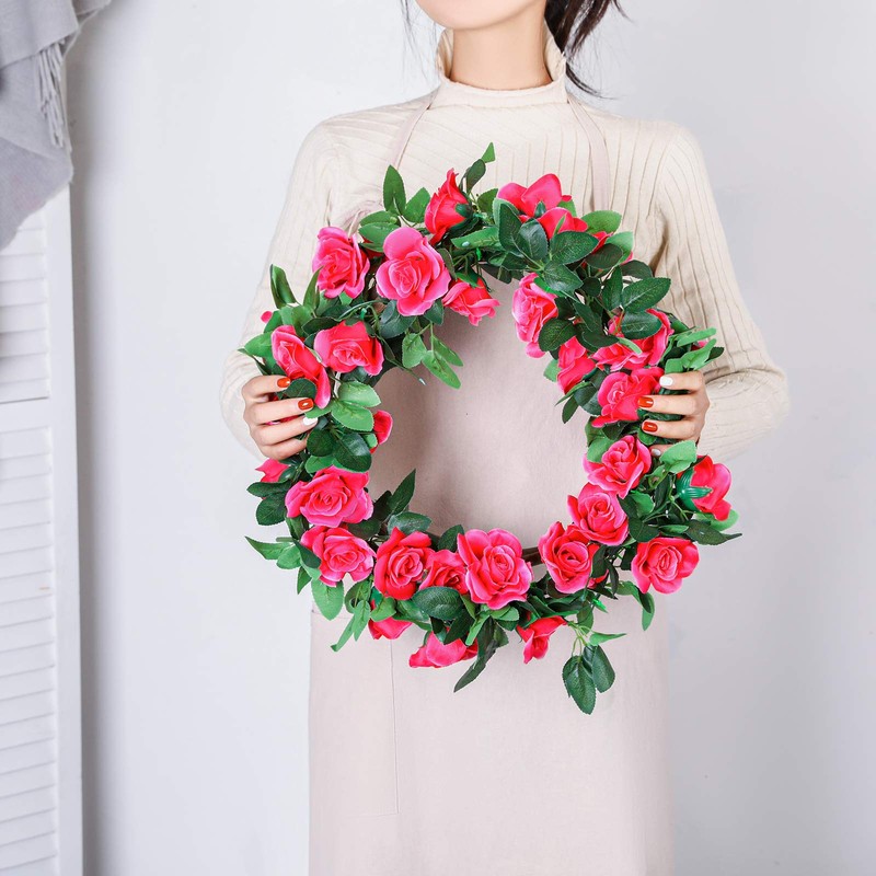 Luyue 2Pack-15ft Fake Red Rose Vine Christmas Garland Artificial Flower
