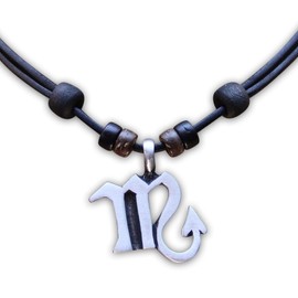 Hana Lima 1 of 12 Zodiac Signs on Adjustable Horoscope Leather Necklace, Surfer Chain, Pewter