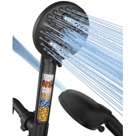 MakeFit Handheld Shower Head with Filter Matte Black - High Pressure 10 Spray Modes Filtered Shower Head with Hose, Bracket and Hard Water Shower Filters to Remove Chlorine and Heavy Metals