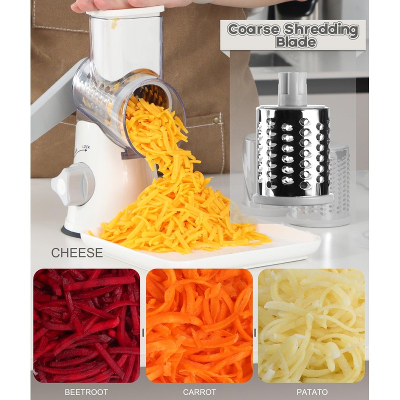 Ourokhome Rotary Cheese Grater Hand Crank, Kitchen Shredder Speed Mandolin