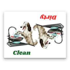 Borzoi Dog Clean Dirty 3 1/2" x 2 1/2" Steel DISHWASHER MAGNET