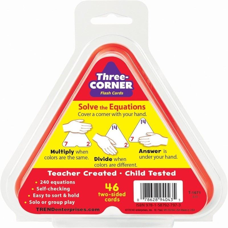 Trend Enterprises: Three-Corner Multiplication and Division Flash Cards, Interactive Self-Checking