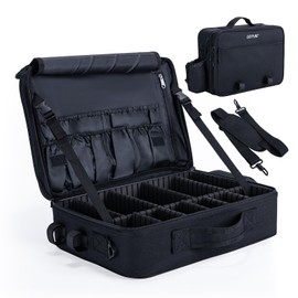 Goture Fishing Tackle Bag with Rod Straps & Removable Dividers, Water-Resistant 600D PVC, Water Bottle Pocket, 3-Layer Reel & Gear Storage Suitcase for Coarse, Black Fishing Bag