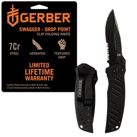 Gerber Gear 31-000594 - Cuchillo Swagger, borde dentado, punto de caída