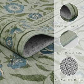 Collive Machine Washable Entryway Rugs, Green 2 x 3 Small Low Pile Bedroom Rug Non-Slip Soft Kitchen Mats, Modern Floral Vintage Bathroom Carpet Stain Resistant Throw Mat for Entrance, Front Door