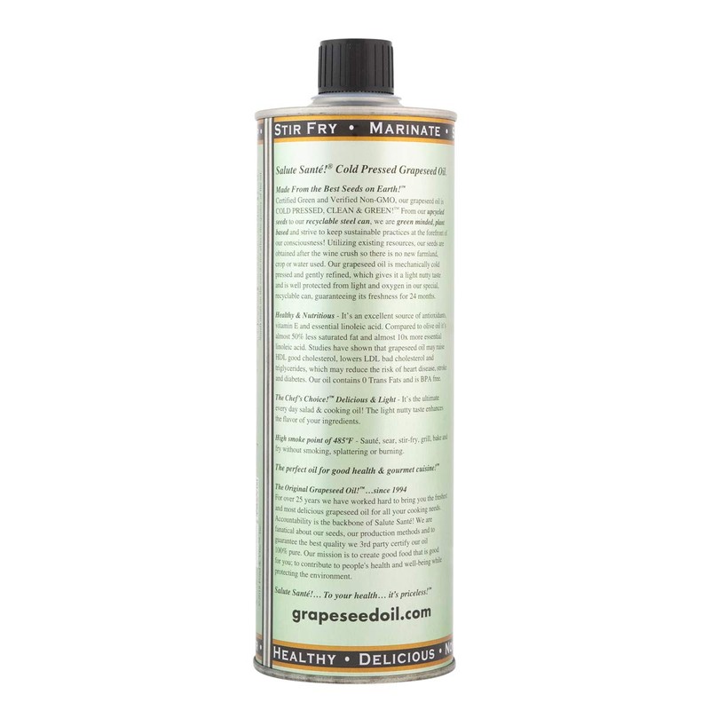Cold Pressed Grapeseed Oil by Salute Sante! High Temperature Cooking,