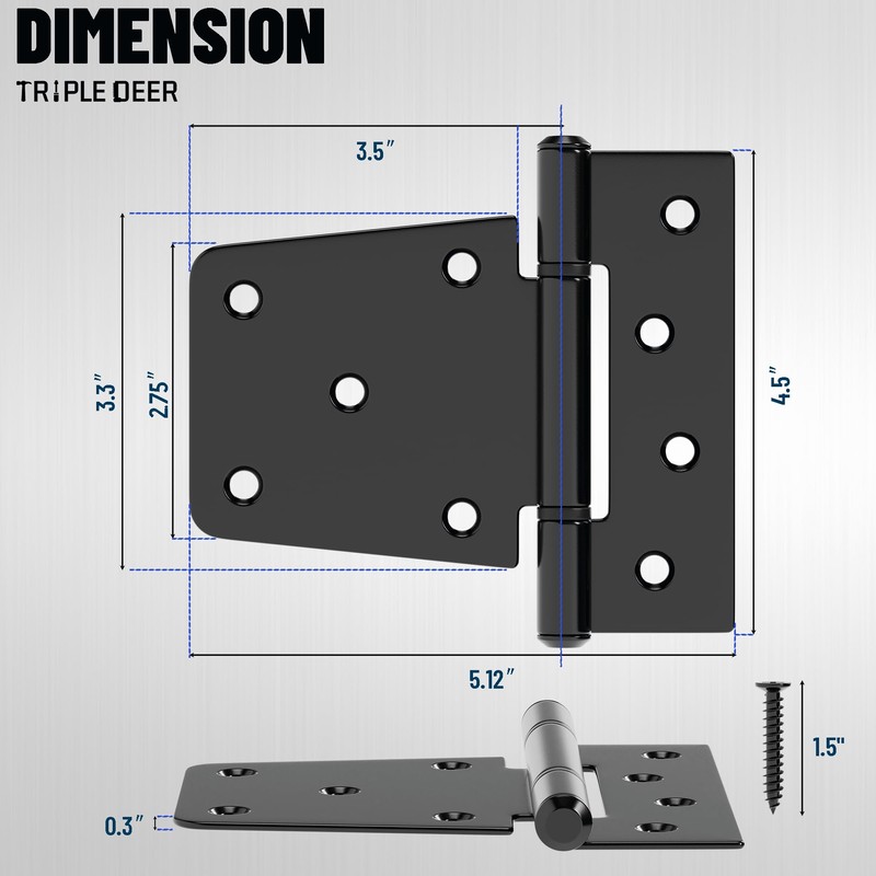 TRIPLE DEER 3.5 Inch Heavy Duty Gate Hinges, Extra Thick