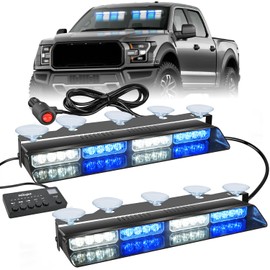 Nilight 32LED Blue White Emergency Dash Strobe Lights with Controller Suction Cups Warning Hazard Interior Front/Rear Windshield Deck Split Light Bar for Truck Construction Vehicle