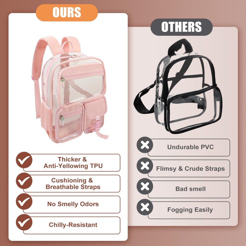 Vangue Clear Backpack Stadium Approved Heavy Duty Clear Bookbag with