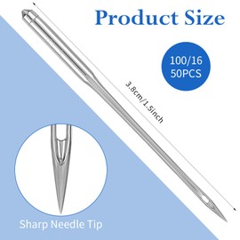 50 Pcs 100/16 Heavy Duty Sewing Machine Needles Universal Alloy Sewing Machine Needles Heavy Duty for Leather, Jeans, Canvas and Embroidery Compatible with Home Sewing Machines