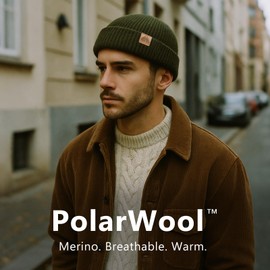 TOP-EX 100% Merino Wool Fisherman Beanie for Big Head Men | Green Fishermen Beanie Men | Extra Large Short Beanie Cap for Outdoor Hiking Winter XL XXL