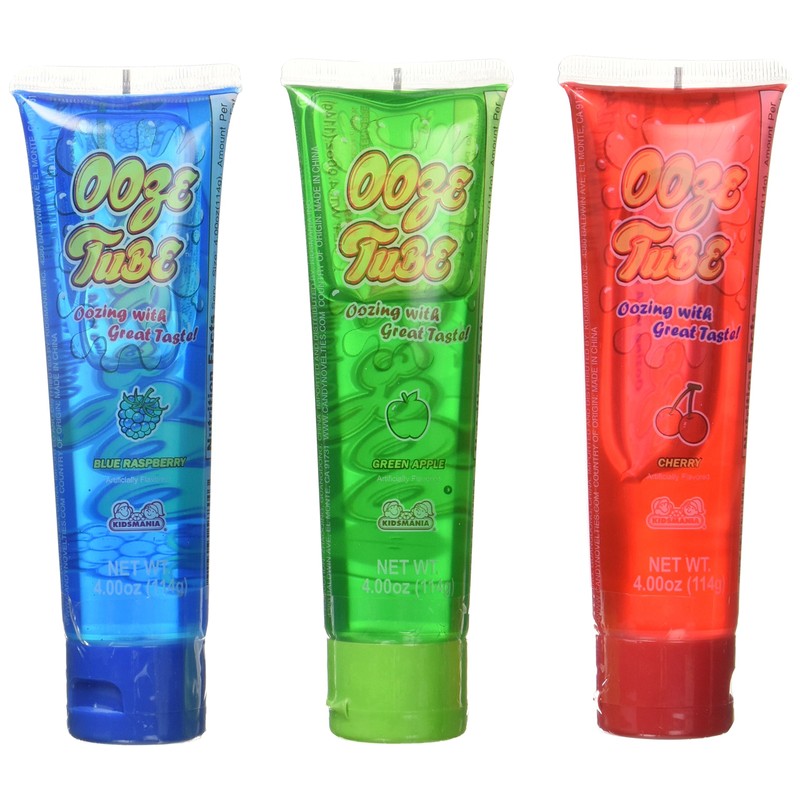 Kidsmania Ooze Tube Oozing Taste Blue Raspberry/Cherry/Green Apple, 4 Ounce