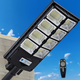 Vikrami Solar Street Lights Outdoor, IP67 Waterproof Wall-Mounted LED Flood Light with Motion Sensor & Remote Control - Auto Dusk to Dawn Security Lighting for Patio, Garden, Garage, Courtyard